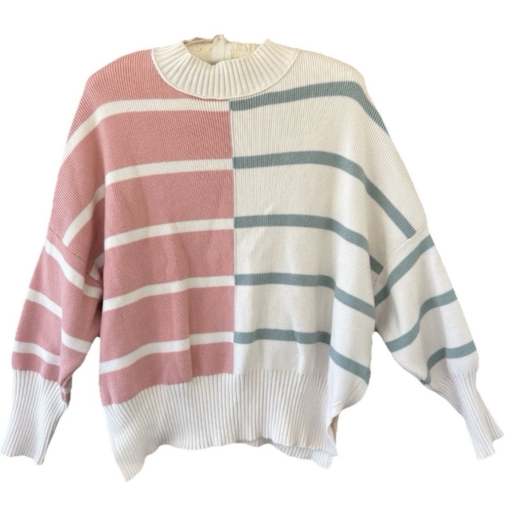 Altar'd State Sweater Oversized S Striped Colorblock‎ Pink Blue Knit Dolman Boho